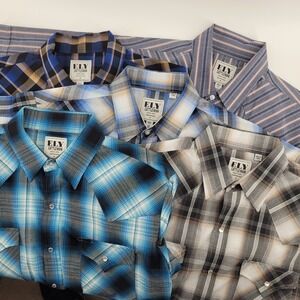 ELY CATTLEMAN Shirt Bundle (5) Mens Large Tall LT Western Plaid Pearl Snap